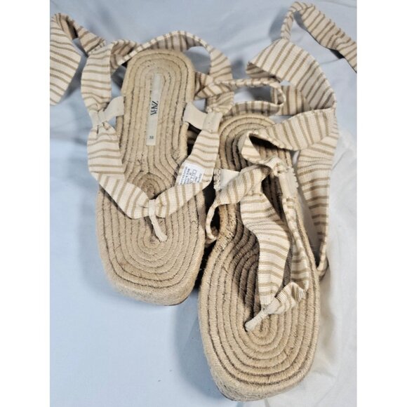 Zara Lace Up Striped Espadrille Sandals 38 , US 7.5  With dust bag - Picture 4 of 16